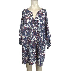 CHARTER CLUB - WOMEN'S 3X - MULTICOLOR PAISLEY BUTTON V NECK POLYESTER TOP